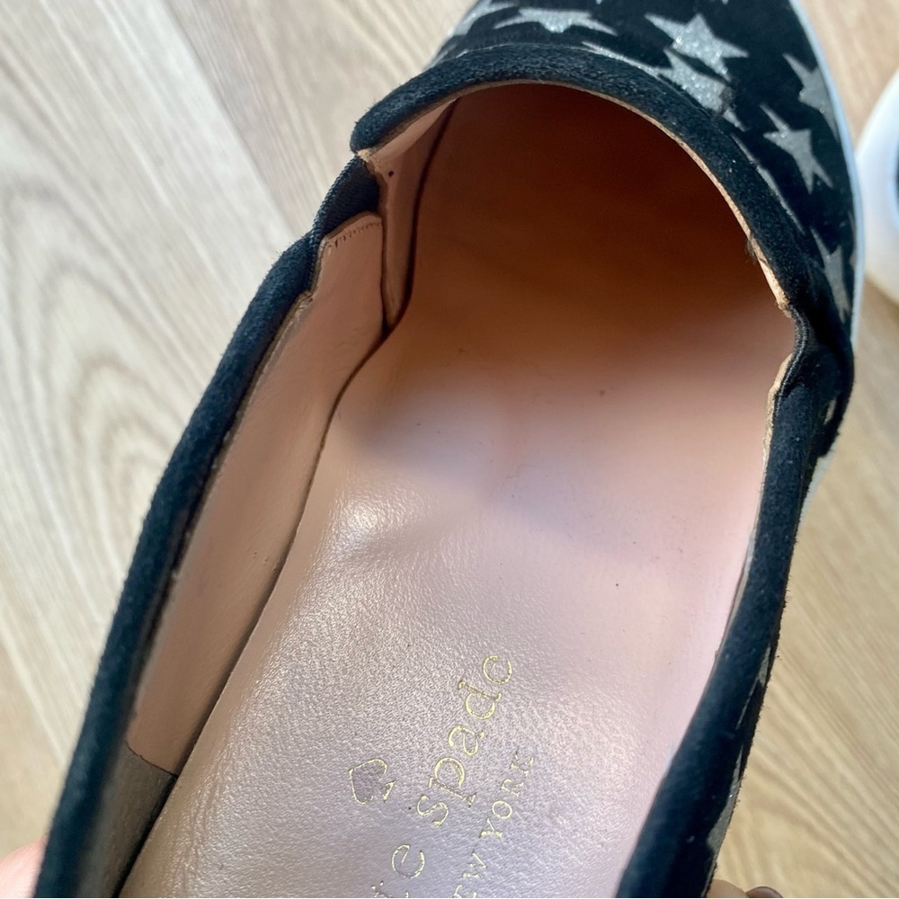 Kate Spade Liberty Black & Silver Metallic Star Suede Sneakers - Slip-On - Picture 8 of 9